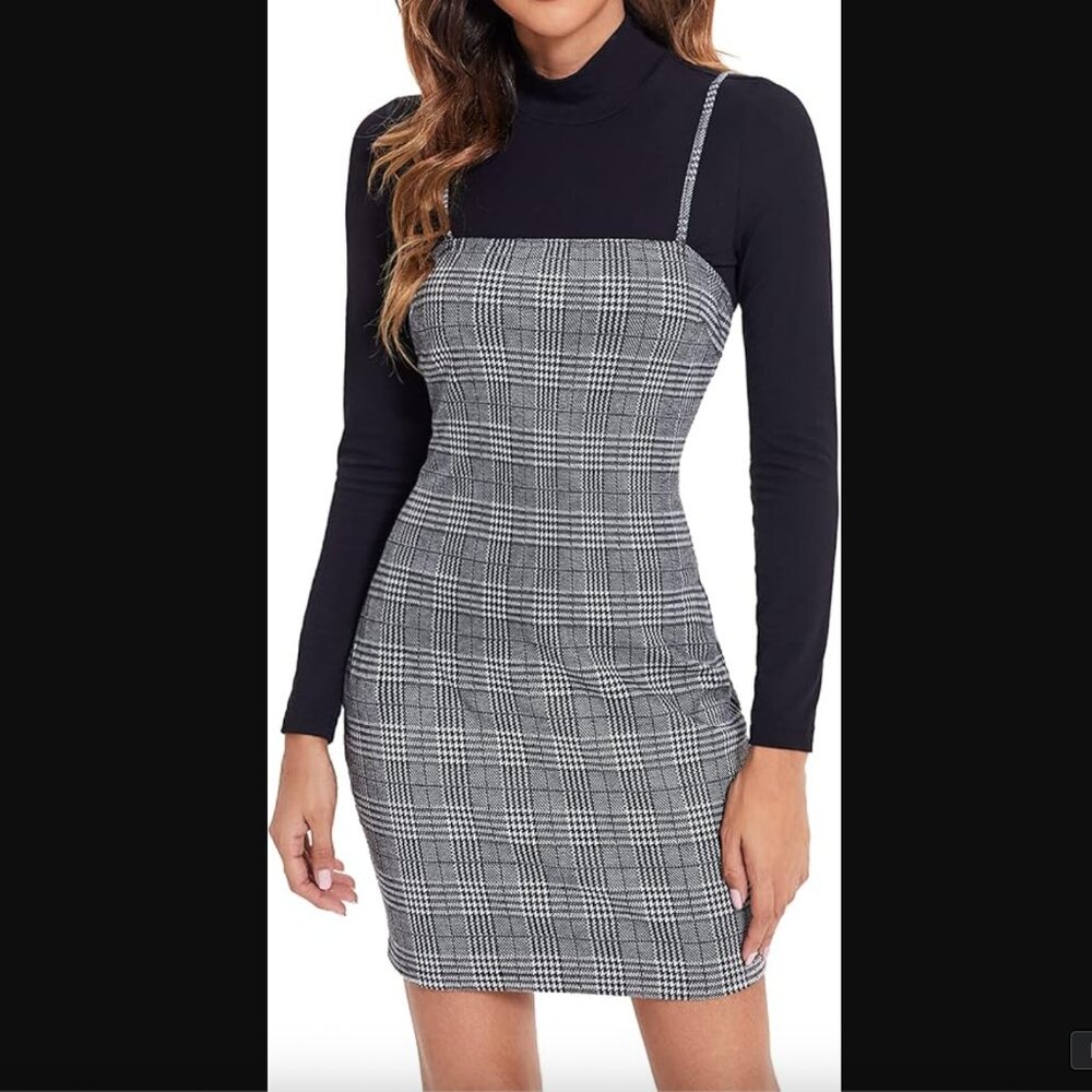 Verdusa Women's Plaid Print Mini Cami Bodycon Dress